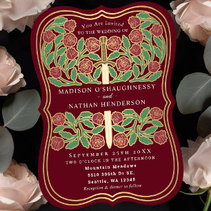 Red Royal Mediaeval Floral Sword Wedding Invitation
