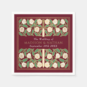 Red Royal Mediaeval Gold Floral Sword Wedding Napkin