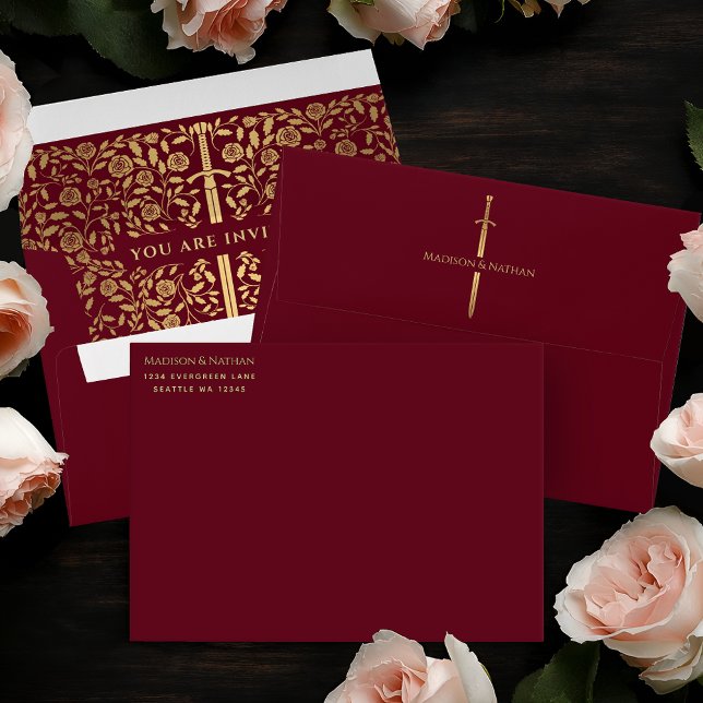 Red Royal Mediaeval Gold Sword Wedding Envelope (Creator Uploaded)