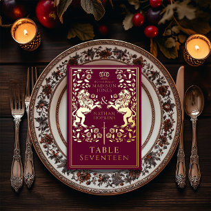 Red Royal Mediaeval Lion Wedding  Foil Table Card