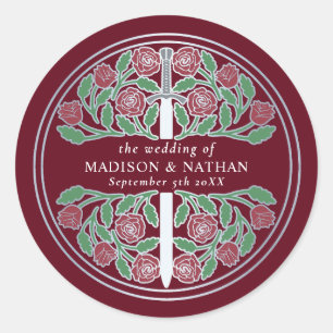 Red Royal Mediaeval Silver Sword Wedding  Classic Round Sticker
