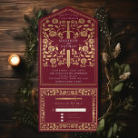 Red Royal Mediaeval Sword Wedding  All In One Invitation<br><div class="desc">Celebrate your special day with this Royal Mediaeval Sword Wedding design. The design on the back of the invite is NOT real gold foil. You can customise this further by clicking on the "PERSONALIZE" button.</div>