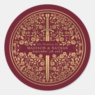 Red Royal Mediaeval Sword Wedding Classic Round Sticker