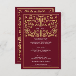 Red Royal Mediaeval Sword Wedding Details Enclosure Card