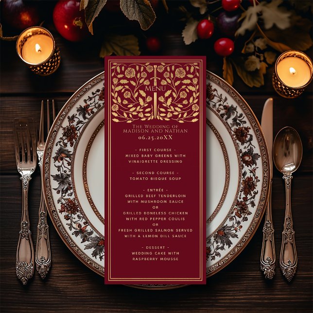 Red Royal Mediaeval Sword Wedding Flat Menu (Creator Uploaded)
