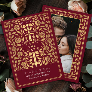 Red Royal Mediaeval Sword Wedding Photo Save The Date