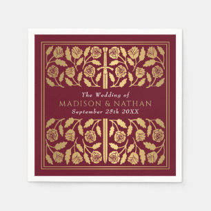 Red Royal Medieval Gold Sword Wedding Napkin