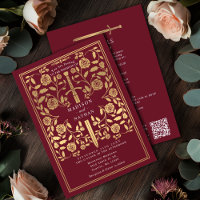 Red Royal Medieval Gold Sword Wedding QR Code