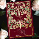 Red Royal Sword Floral Mediaeval Fantasy Wedding<br><div class="desc">Set the tone for your fairytale wedding with this red royal sword floral mediaeval wedding foil invitation. This invite features a design with a grand sword surrounded by florals against a red background. Perfect for couples dreaming of an epic, romantic celebration. Personalise it for your needs. NOTE: The gold featured...</div>