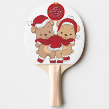 Red Rubber Ping Pong Paddle with Festive Merry Ch