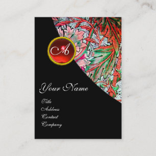 RED RUBY DAMASK MONOGRAM 3 fuchsia green pink blue Business Card