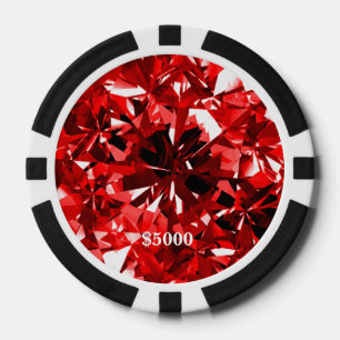 Red Ruby Gem Stone Clay Poker Chip Plain Edge