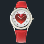 RED RUBY GEM STONE HEART WATCH<br><div class="desc">Elegant colourful design with 3D red ruby gemstone jewels</div>
