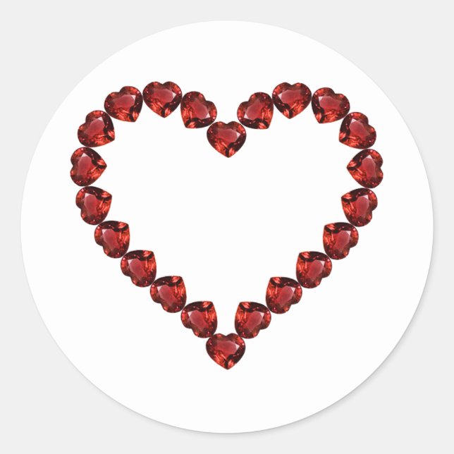 Red Ruby Gemstone Heart Classic Round Sticker (Front)