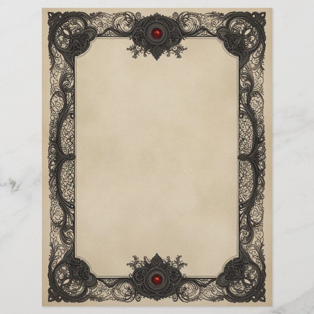 Red Ruby Goth Stationery Paper Custom Letterhead (Front)