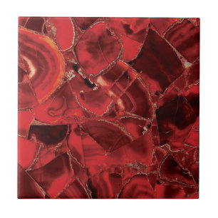 Red Ruby Quartz Crystal Gemstone Print Ceramic Tile