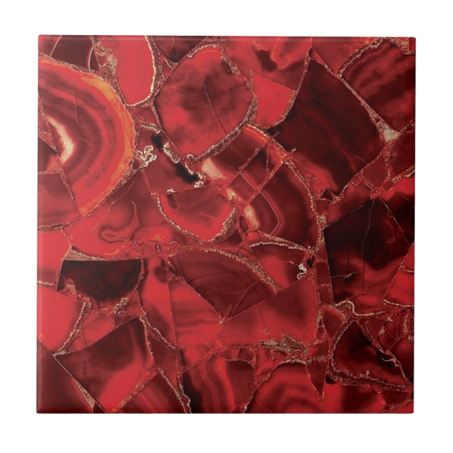 Red Ruby Quartz Crystal Gemstone Print Ceramic Tile (Front)