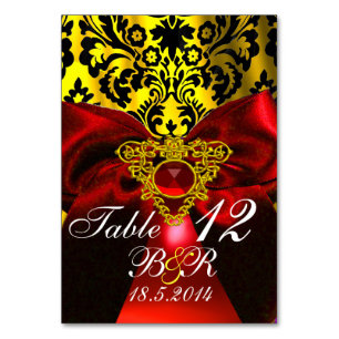 RED RUBY RIBBON GOLD CELTIC HEART  DAMASK MONOGRAM TABLE NUMBER