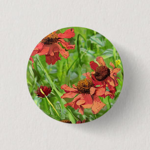 RED RUDBECKIA FLOWERS 3 CM ROUND BADGE