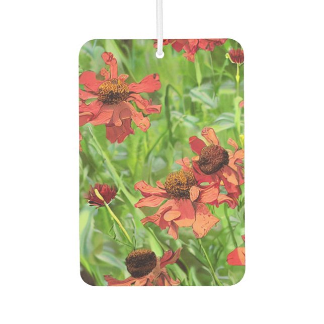 RED RUDBECKIA FLOWERS CAR AIR FRESHENER (Front)