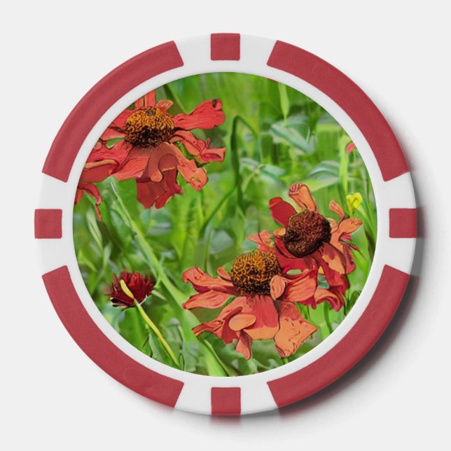 RED RUDBECKIA FLOWERS POKER CHIPS (Front)
