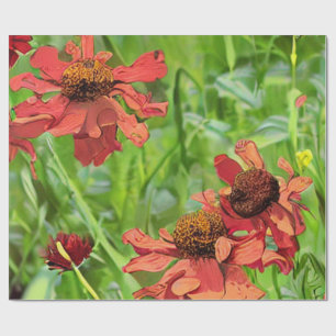 RED RUDBECKIA FLOWERS WRAPPING PAPER