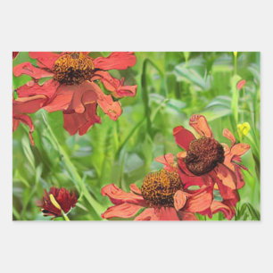 RED RUDBECKIA FLOWERS WRAPPING PAPER SHEET