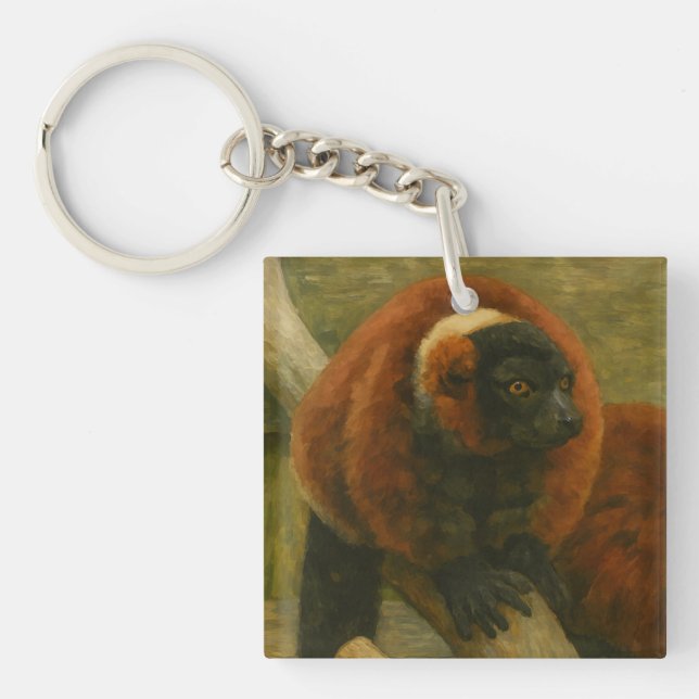 Red Ruffed Lemurs in Woodland Light Key Ring (Front)