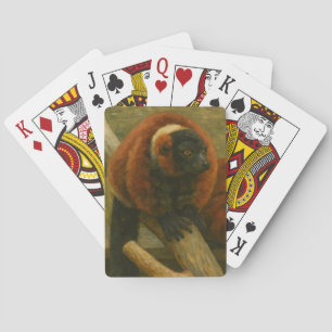 Red Ruffed Lemurs in Woodland Light Playing Cards