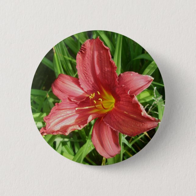 Red Ruffled Lily Button (Front)