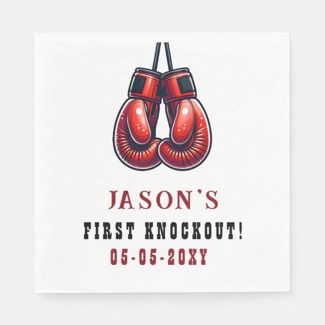 Red Rumble First Knockout Boxing Birthday Napkin (Front)
