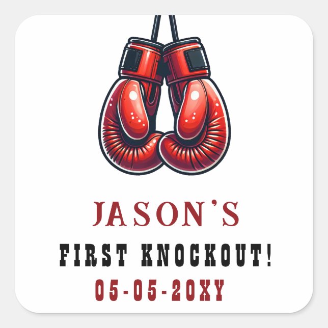 Red Rumble First Knockout Boxing Birthday Square Sticker (Front)