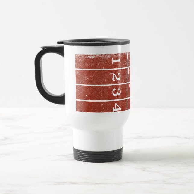 Red Running Track Distressed Style Travel Mug (Left)