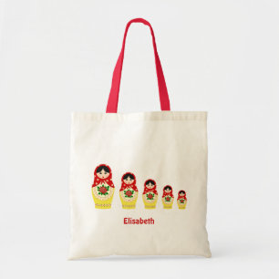 Red russian matryoshka nesting dolls tote bag