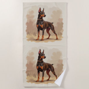 Red Rust Brown Doberman Pinscher Dog Beach Towel