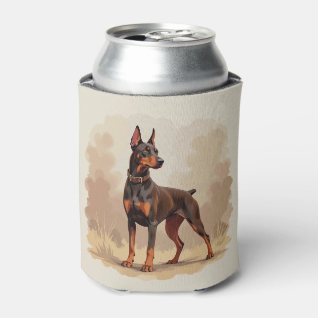 Red Rust Brown Doberman Pinscher Dog Can Cooler (Can Front)