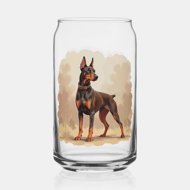 Red Rust Brown Doberman Pinscher Dog Can Glass (Front)