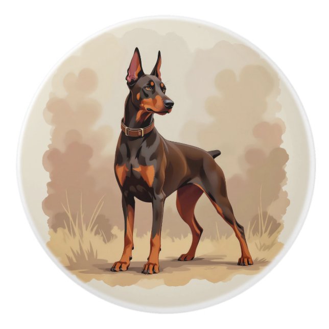 Red Rust Brown Doberman Pinscher Dog Ceramic Knob (Front)