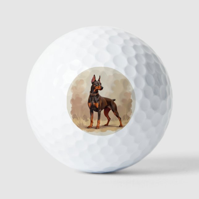 Red Rust Brown Doberman Pinscher Dog Golf Balls (Front)