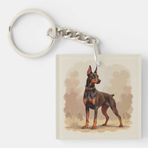 Red Rust Brown Doberman Pinscher Dog Key Ring