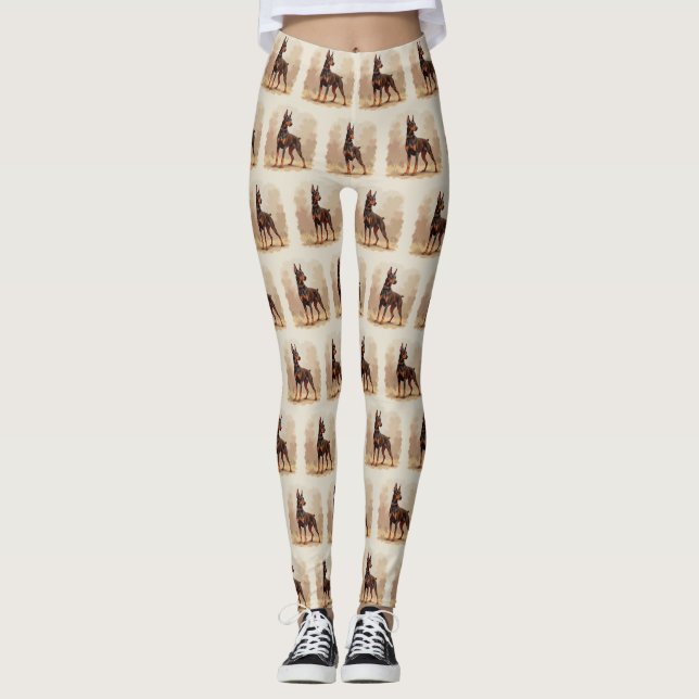Red Rust Brown Doberman Pinscher Dog Leggings (Front)