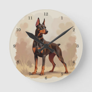 Red Rust Brown Doberman Pinscher Dog Round Clock