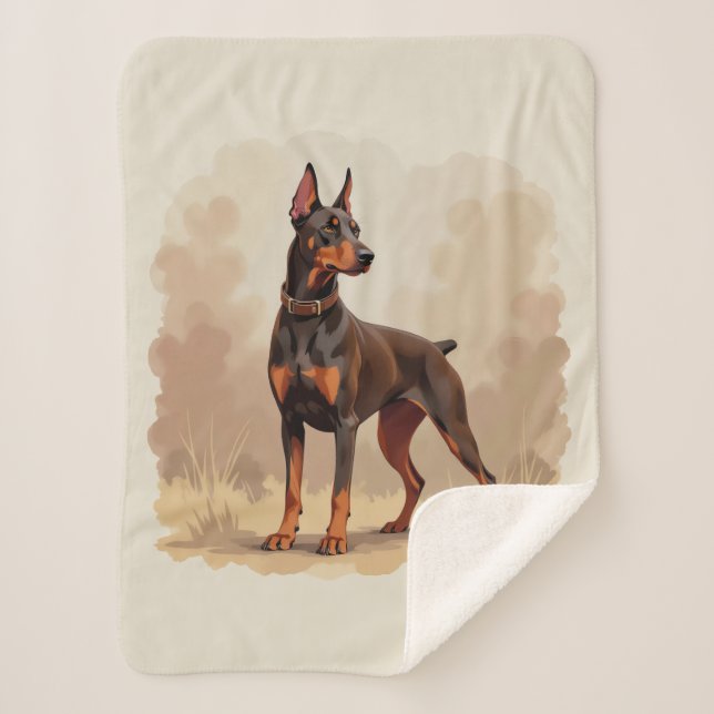 Red Rust Brown Doberman Pinscher Dog Sherpa Blanket (Front)