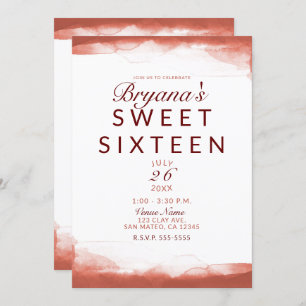 Red Rust Clay Modern Chic Sweet 16 Party Invitation