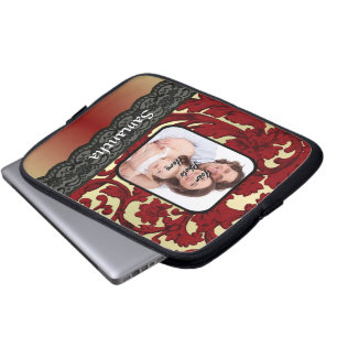 Red rust damask laptop sleeve