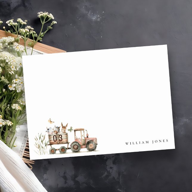 Red Rust Farm Animals Tractor Kids Birthday Card (Creator Uploaded)