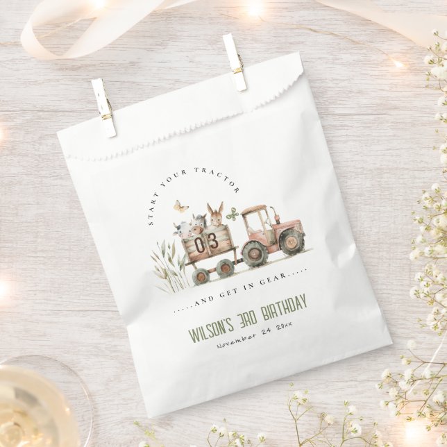 Red Rust Farm Animals Tractor Kids Birthday Favour Bag (Clipped)