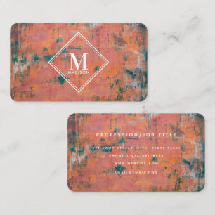 Red Rust Metallic Texture Monogram Initial Business Card
