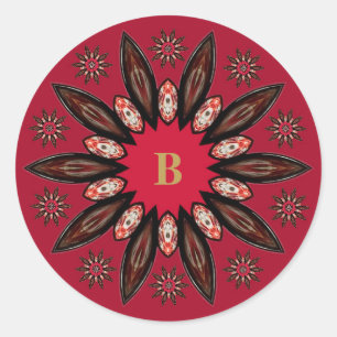 Red Rustic Abstract Monogram Floral Envelope Seal