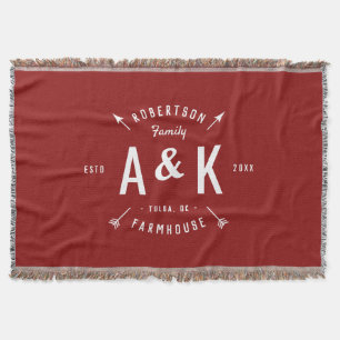 Red Rustic Arrow Family Monogram   Editable Colour Throw Blanket